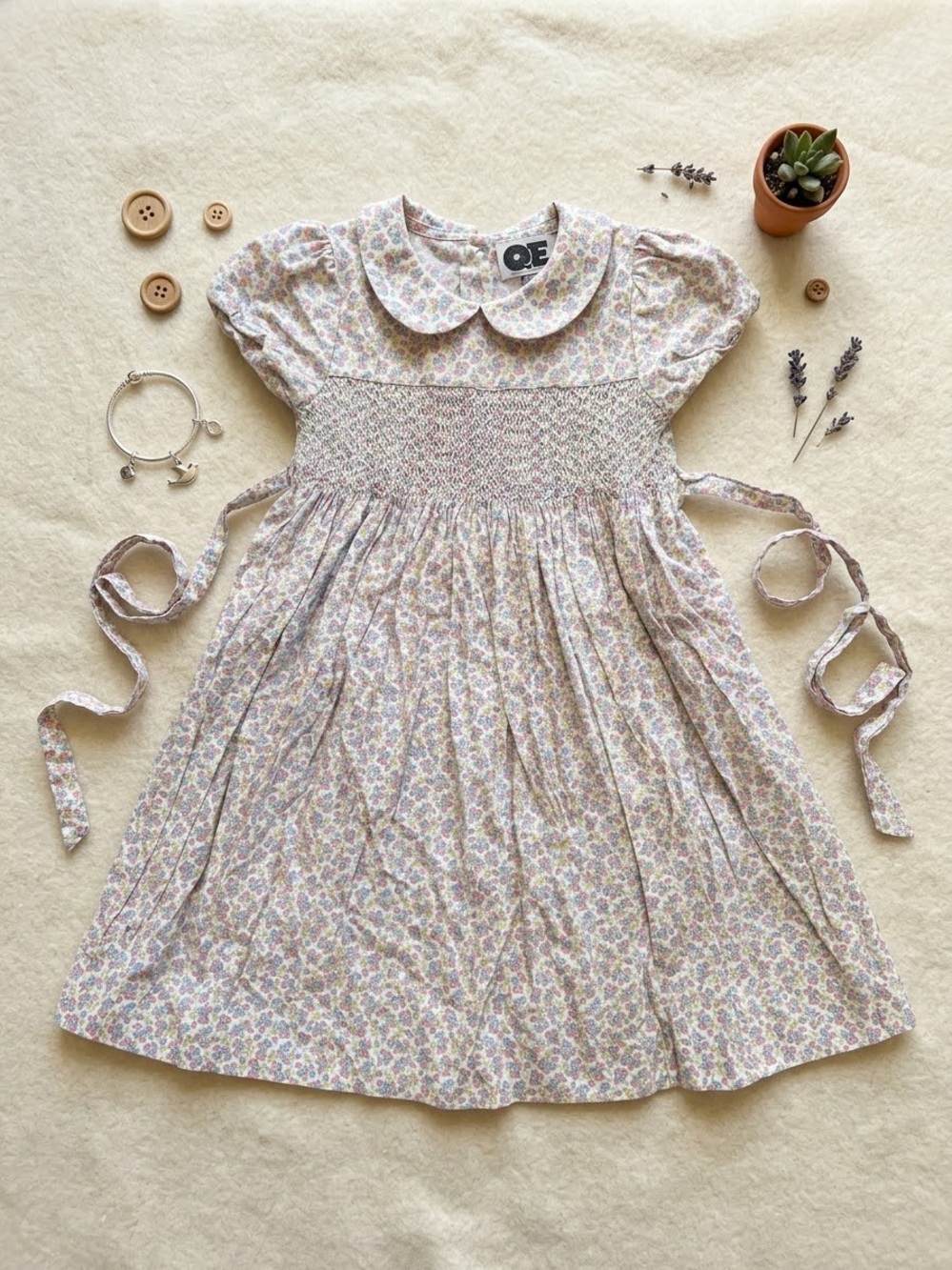Question Everything Girls Floral Smocked Peter Pan Collar Dress - Light Lavender